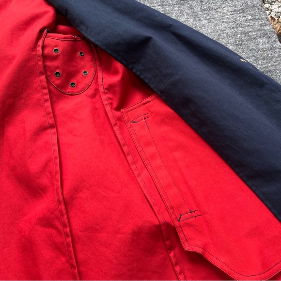 J Crew Belvedere Rain Coat Swing Trench Jacket Navy & Red Hooded - Picture 13 of 16